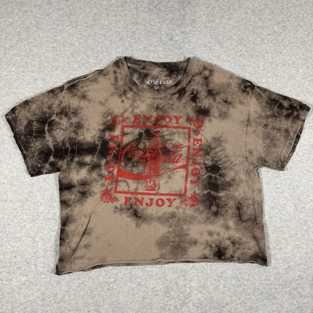 Coca-Cola T Shirt L Brown Black Tie Dye Enjoy Coke Bottle Graphic Tee Red Logo